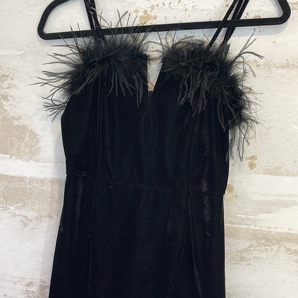 Mini Feather Velvet Black Dress - Picture 2 of 5